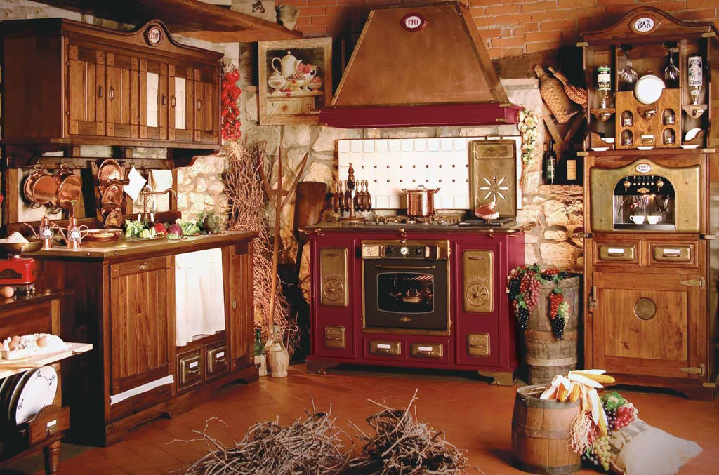 Red old world kitchen range