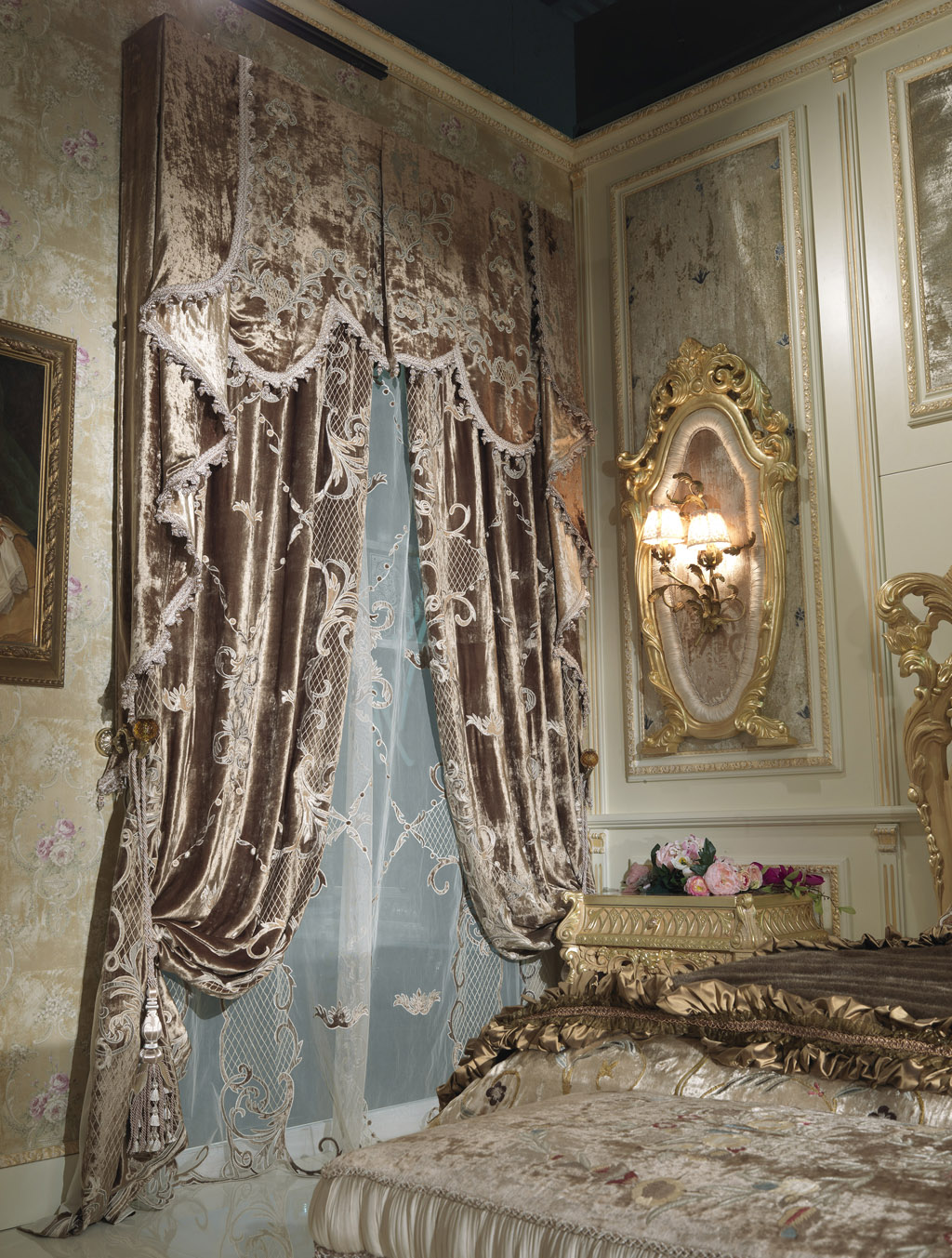 Luxury tall drapery and bedding