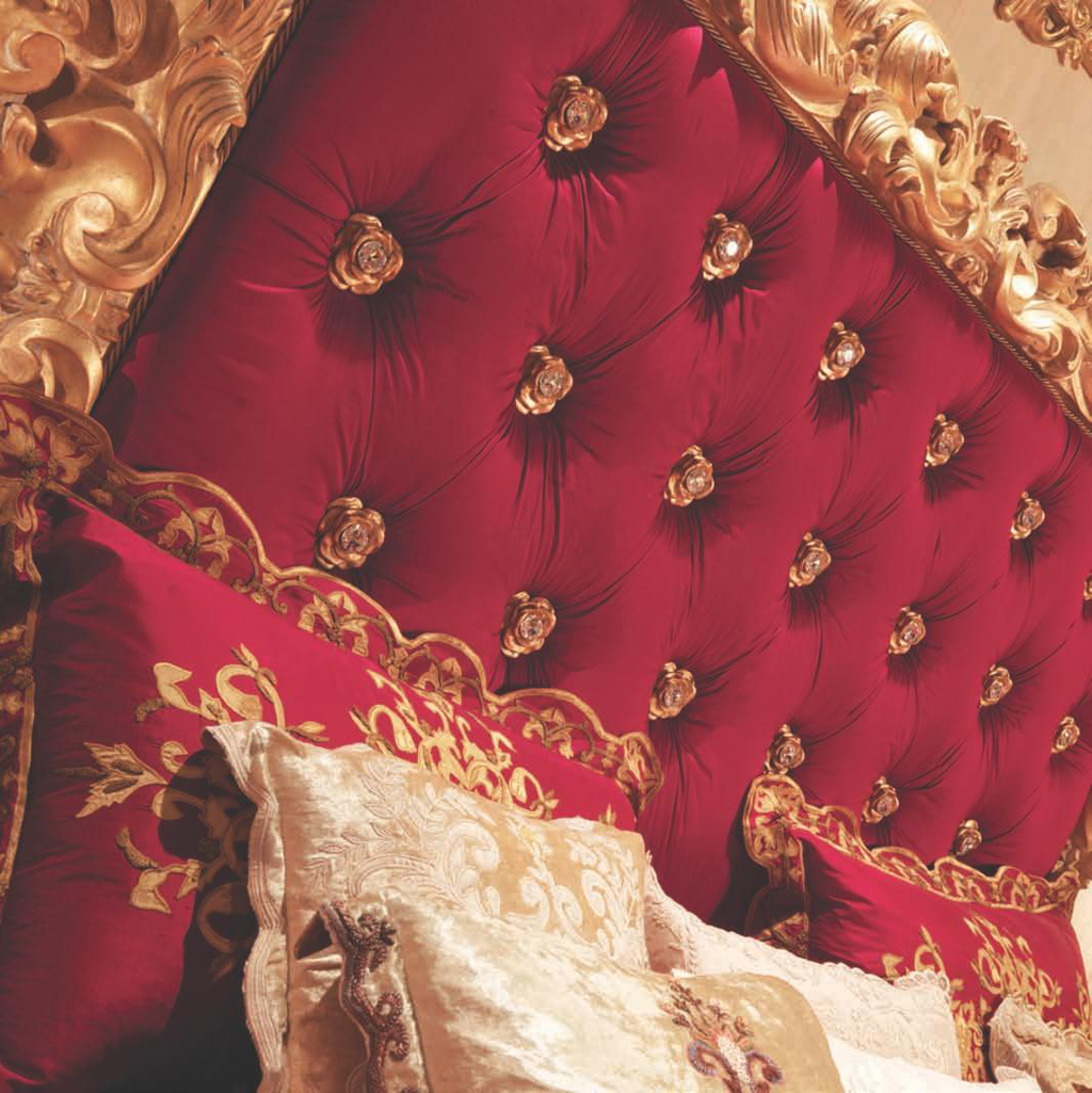 Tufted red velvet headboard