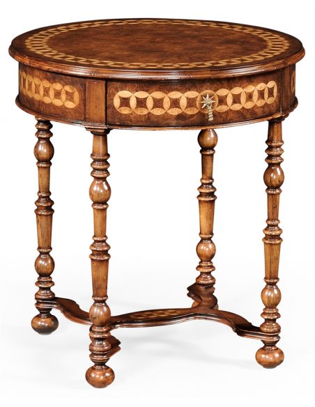 Walnut Round Side Table with Drawer-05