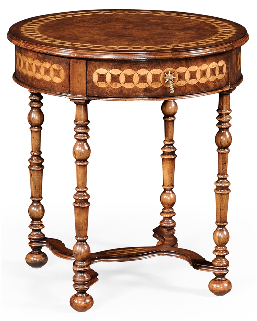 Round & Oval Side Tables Walnut Round Side Table with Drawer-05