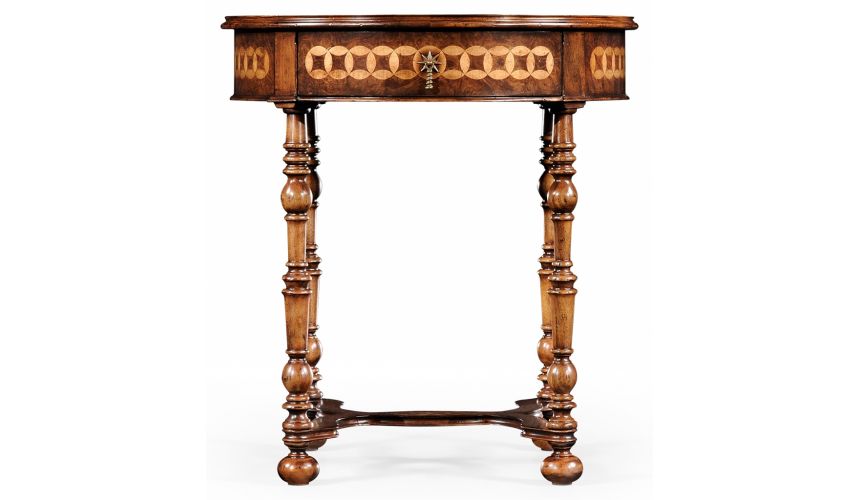 Round & Oval Side Tables Walnut Round Side Table with Drawer-05