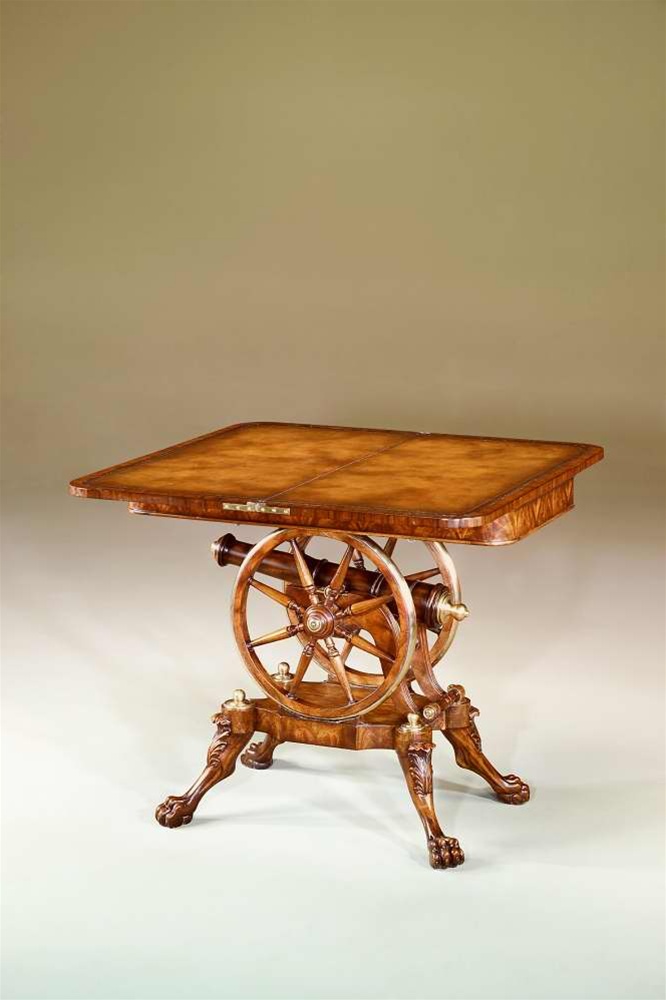 Game Card Tables & Game Chairs Federal mahogany, rosewood & brass strung games table