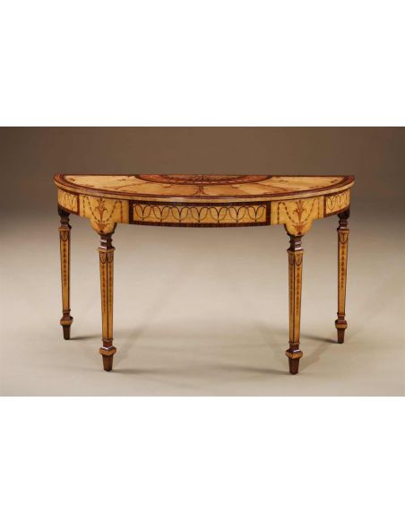 sycamore and specimen marquetry console table in the manner of Robert Adam