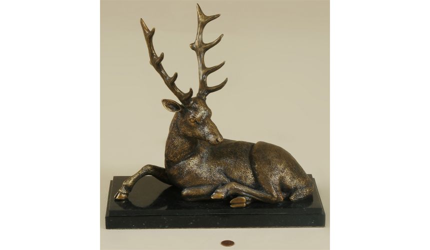 Decorative Accessories Colonial Finished Cast Brass Deer on Black Waxstone Base