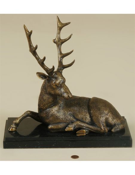 Colonial Finished Cast Brass Deer on Black Waxstone Base