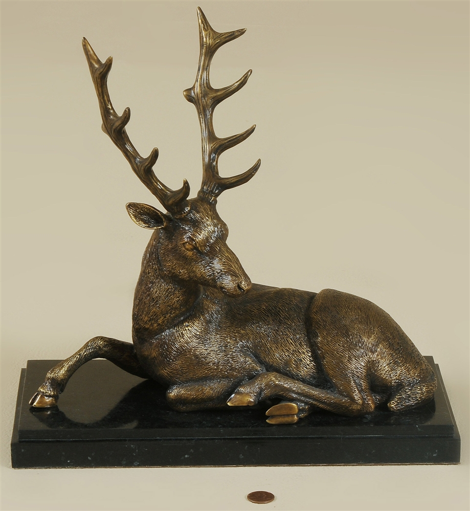 Decorative Accessories Colonial Finished Cast Brass Deer on Black Waxstone Base