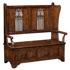 Luxury Leather & Upholstered Furniture Hall Bench. Oak Furniture.