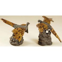 Decorative Accessories Set of Two Verdigris Brass Patina Bird.
