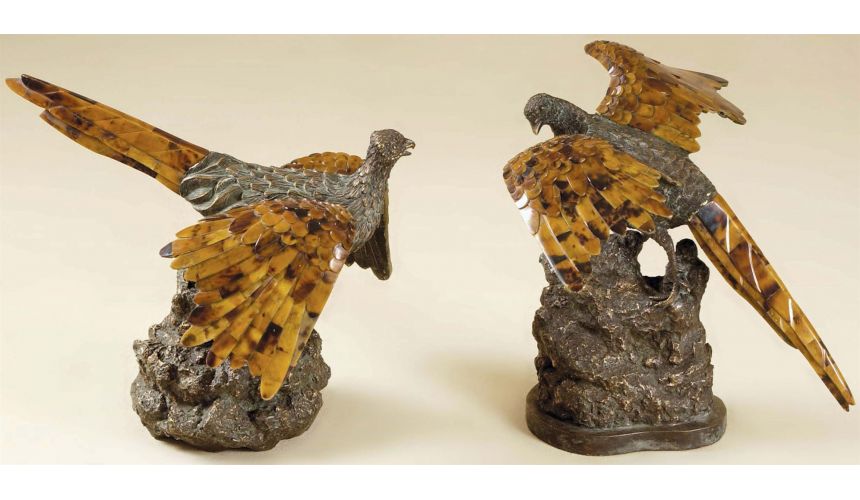 Decorative Accessories Set of Two Verdigris Brass Patina Bird.