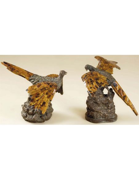 Set of Two Verdigris Brass Patina Bird.