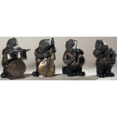 Decorative Accessories Set of Four Antique Brass Frog Band with Verdigris and Bronze Highlights