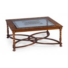 Coffee Tables Rectangular Cocktail table with oyster veneer and Italian gold leaf Eglomise decoration on glass top