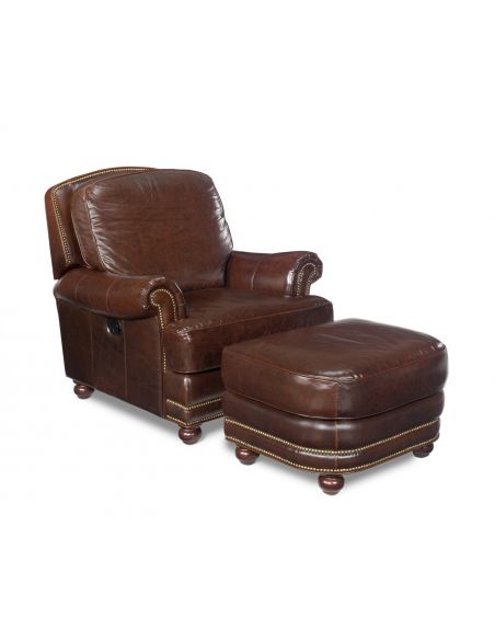 Luxury Leather Furniture, Tilt-back Chair and Ottoman Set