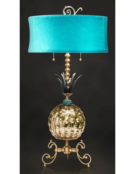 Modern Classic Lamp with Aqua Shade and Golden Body