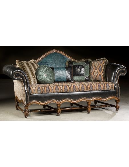 High style furniture tooled leather sofa. Luxury fine home furnishings and high quality furniture for any home decor