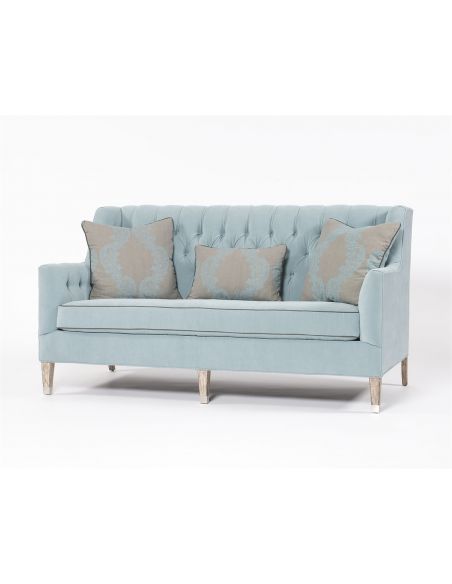 Traditional sofa tufted blue three person couch