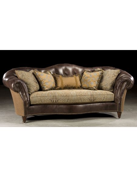 Sleek Tufted Leather Fabric Sofa