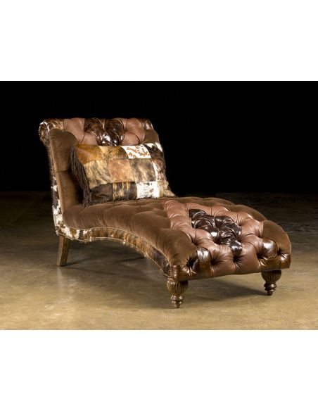 Tufted fabric and leather lounger Chaise