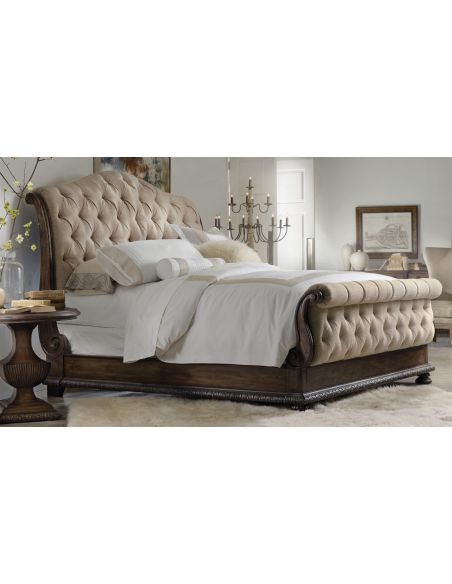 Tufted sleigh bed. Luxury furniture.