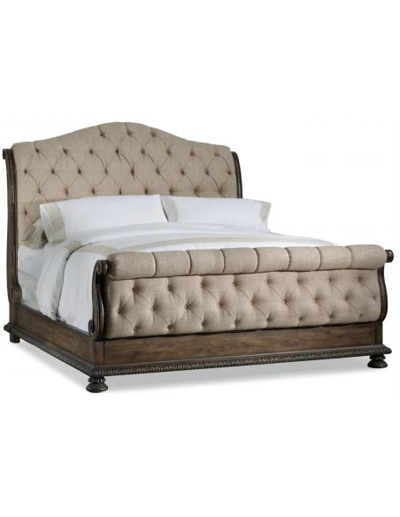 Tufted sleigh bed. Luxury furniture.