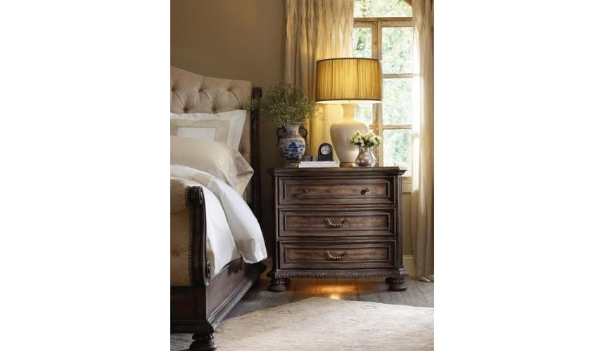 Tufted sleigh bed. Luxury furniture.