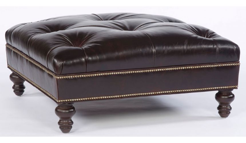 Luxury Leather & Upholstered Furniture Tufted square leather ottoman. 94