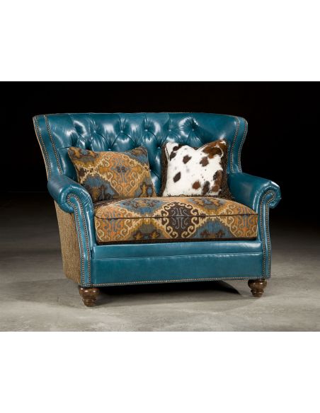 Tufted Turquoise Leather Chair and a half