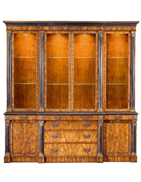 Antique-Reproduction-Furniture Breakfront Cabinet Solid Walnut