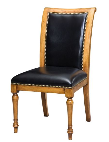 Leather and oak, dining chair goes with Jupe table. English antique reproduction furniture