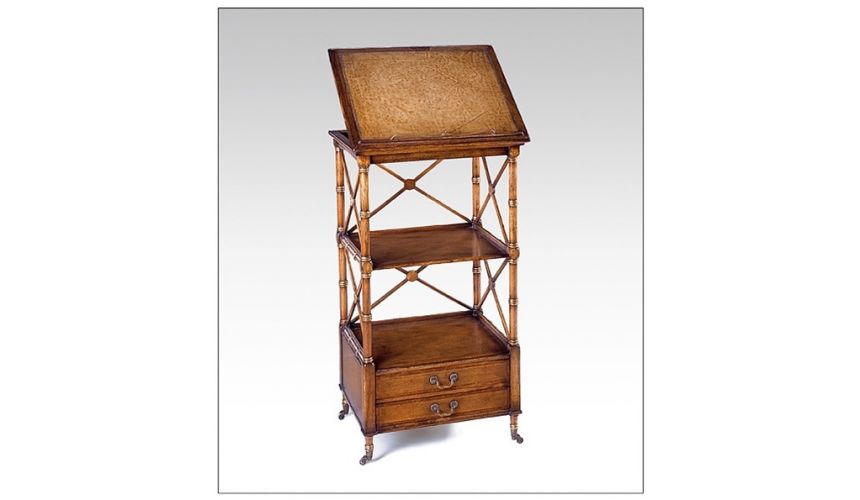 Decorative Accessories Walnut Music stand or library reading stand with two small drawers and X rails