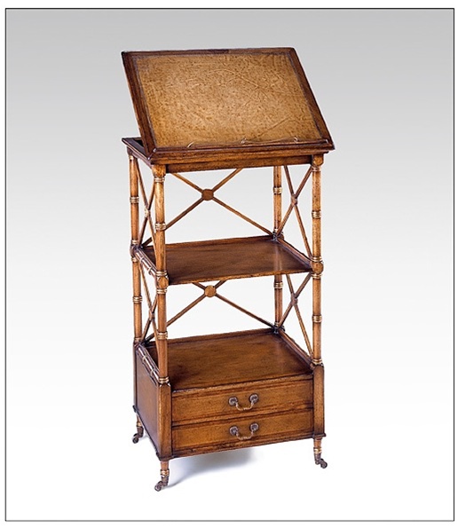 Decorative Accessories Walnut Music stand or library reading stand with two small drawers and X rails