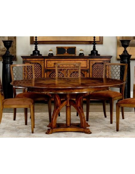 Dining Tables 84 Jupe table self storing leaves, walnut, white oak center detail.