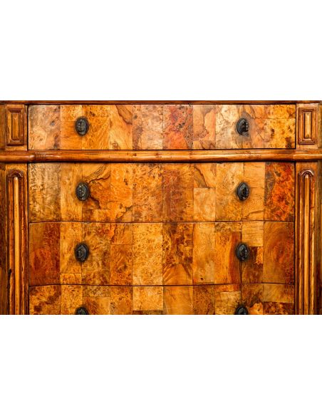 Breakfronts & China Cabinets 1 European inspired chest of burl wood.