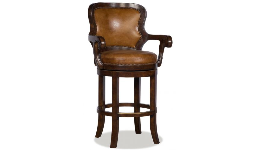 Upscale Bar Furniture Luxury Classic Styled Leather Swivel Bar Chair 85