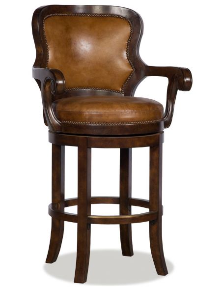 Luxury Classic Styled Leather Swivel Bar Chair 85