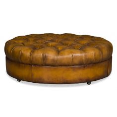 OTTOMANS Round leather tufted ottoman