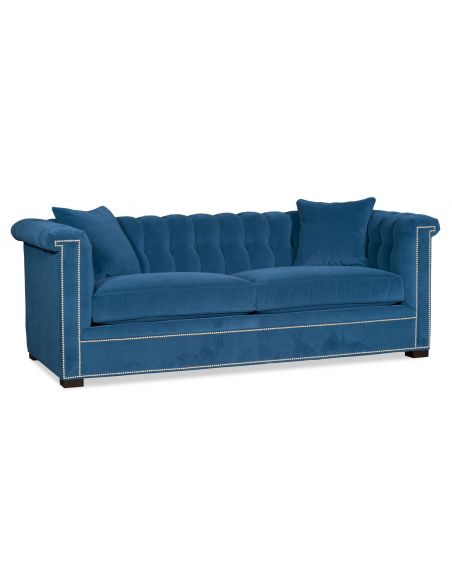 Modern peacock blue velvet sofa