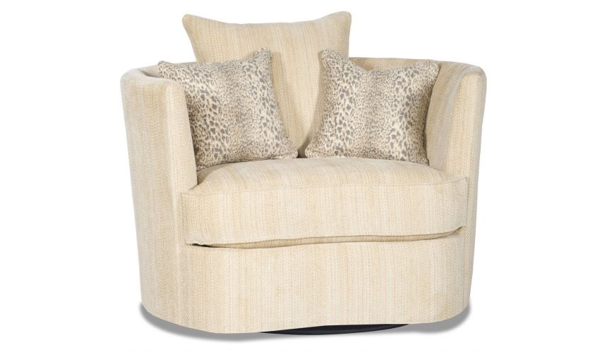 MOTION SEATING - Recliners, Swivels, Rockers Barrel style swivel chair in a chic ivory fabric