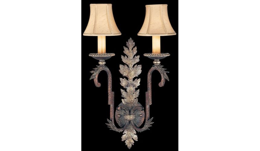 Lighting Wall sconce in tortoised leather crackle finish with stained silver leaf accents