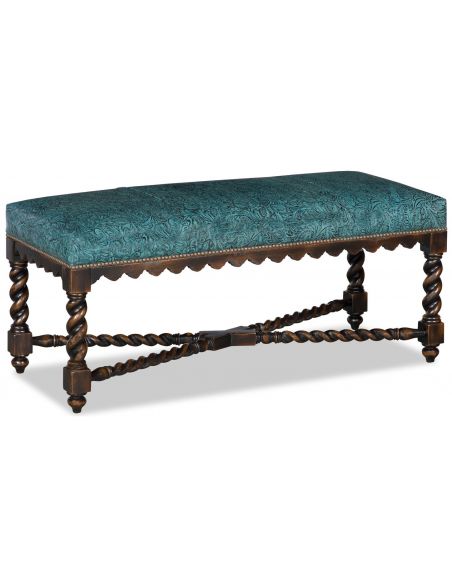 Gorgeous blue embossed leather bench