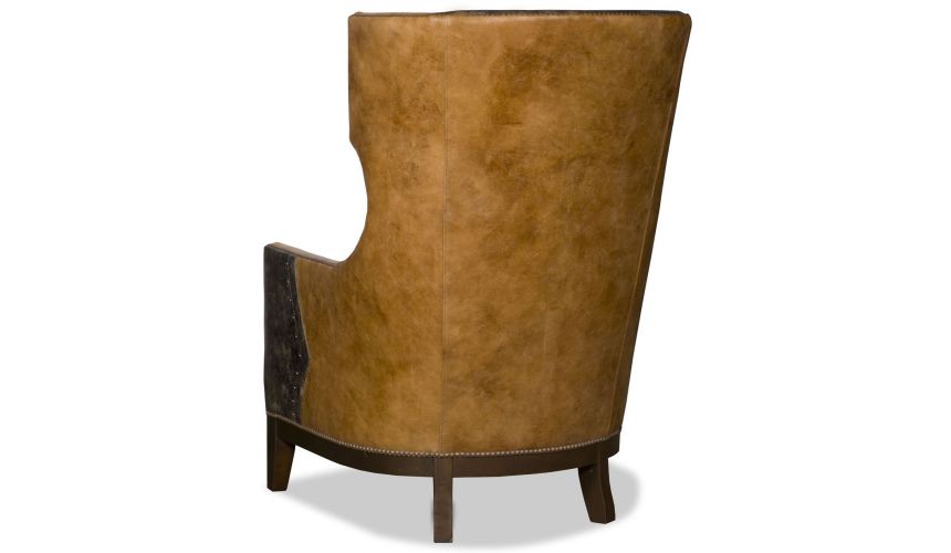 CHAIRS, Leather, Upholstered, Accent Western style wing backed chair