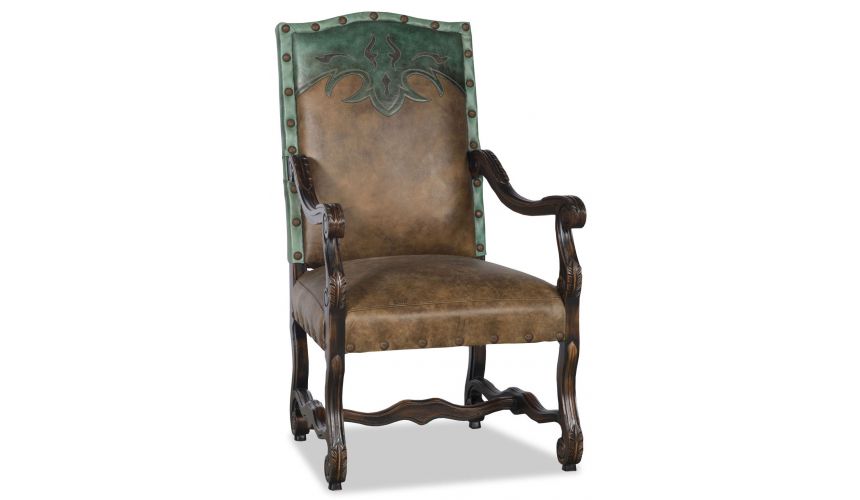 Western Style Leather Dining Room Chair, Leather Dining Room Arm Chairs