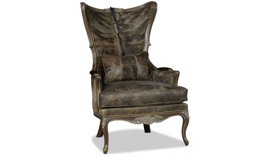 CHAIRS - Leather, Upholstered, Accent Stunning western style wing backed chair