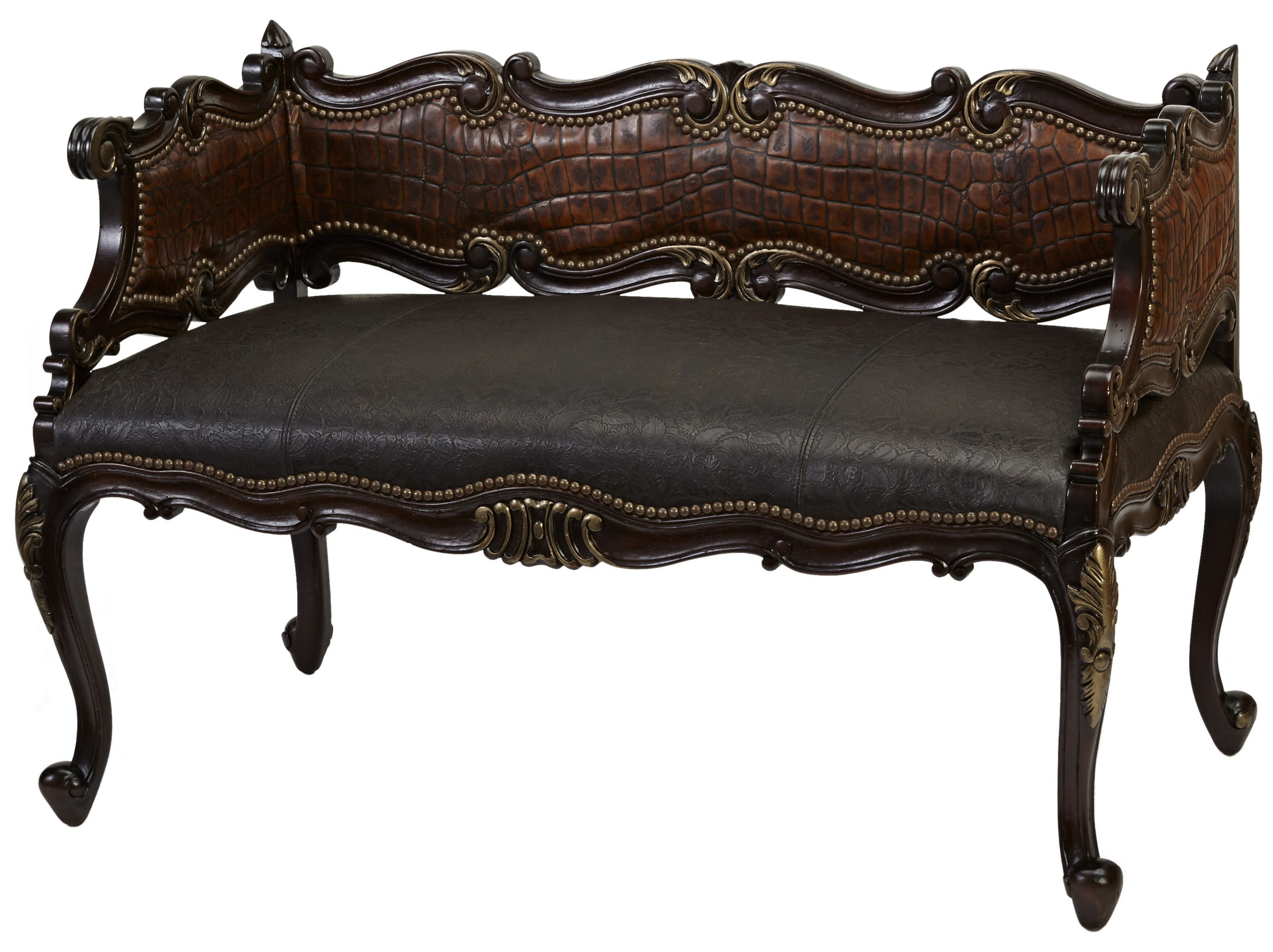 SETTEES, CHAISE, BENCHES Wild west collection with black embossed leather and ornery gator