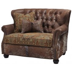 CHAIRS - Leather, Upholstered, Accent Southwestern style double chair with hair on hide