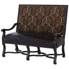 SETTEES, CHAISE, BENCHES High back bench chair with interesting leather and fabric details