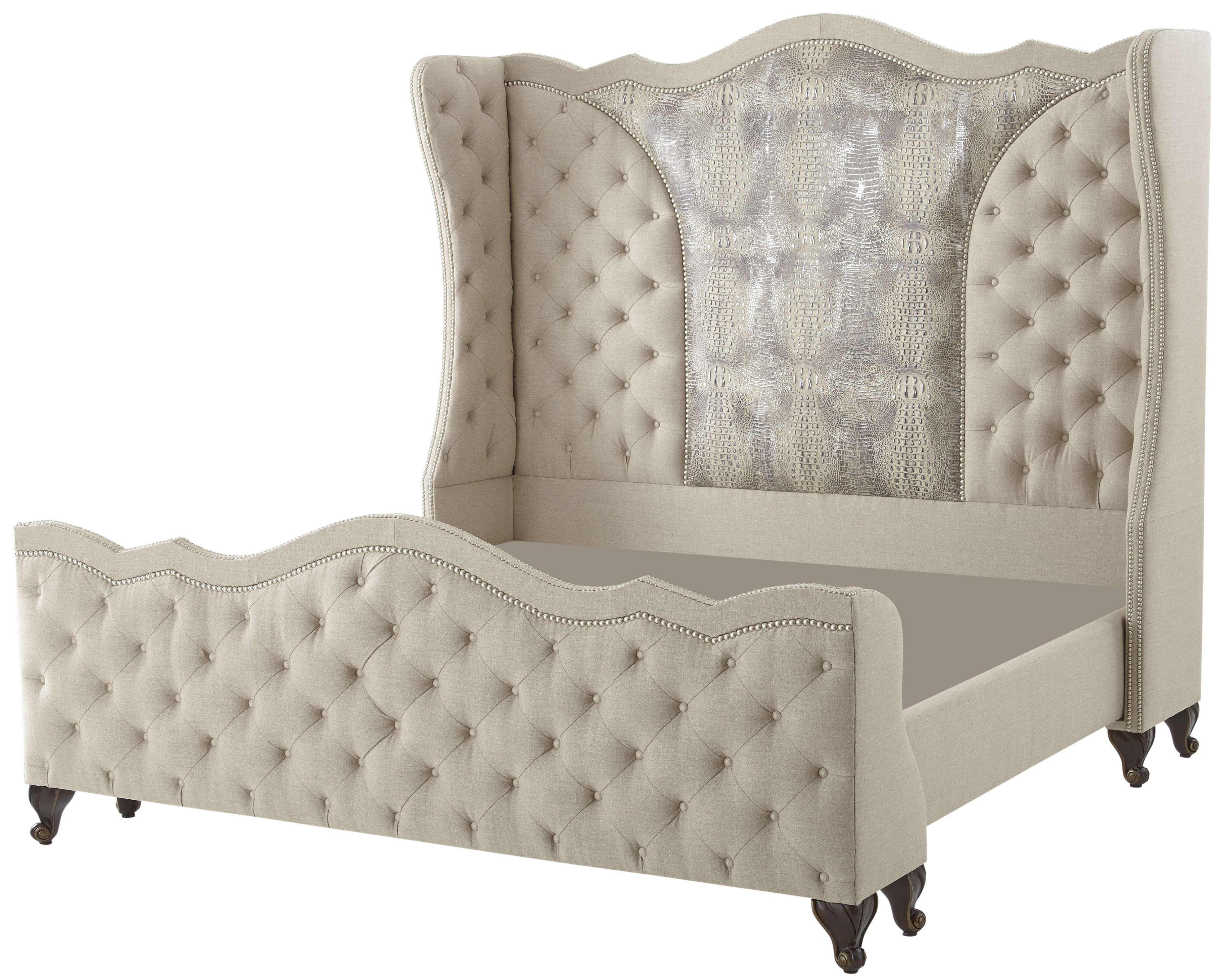 BEDS - Queen, King & California King Sizes High style bed with tufted head board and foot board with albino gator hide