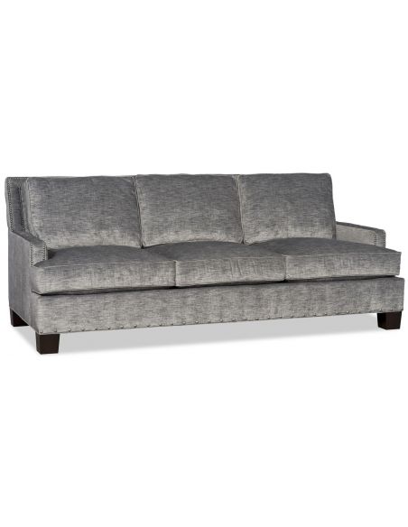 Modern charcoal sofa with nailhead trim
