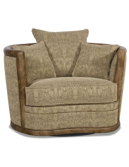 Embossed leather barrel style swivel chair